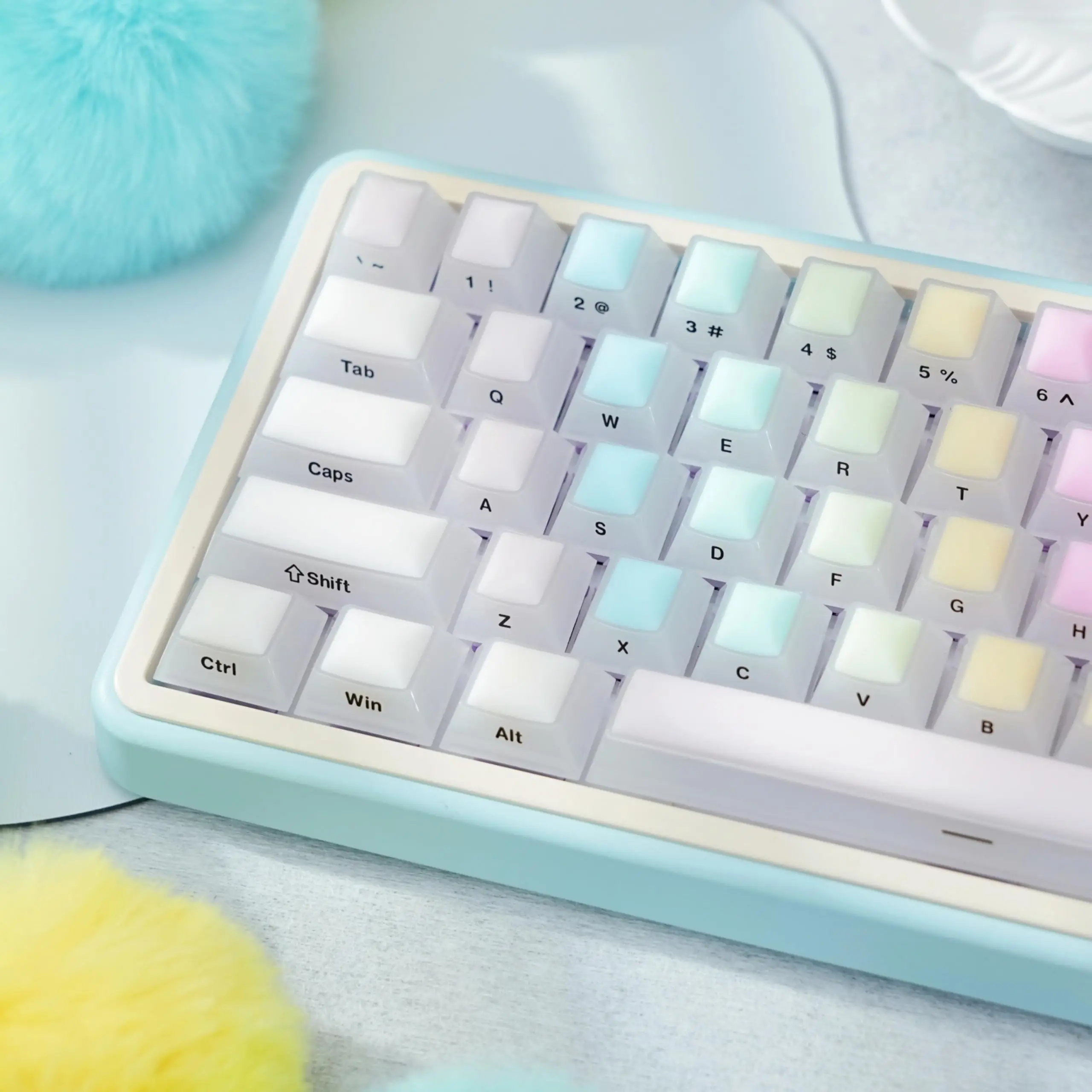 Womier Rainbow Rubber Keycaps Cherry Profile Clear Jelly Keycaps Custom Keyboard Keycaps for Cherry MX Switches Gaming Keyboard