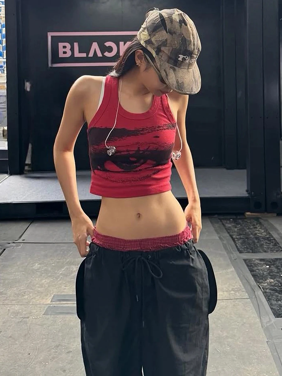 

WEIRD PUSS Sweet And Spicy Print Halter Vest Women's Set with Drawstring Casual Pants Hot Girl Outfit Summer Fashion Set