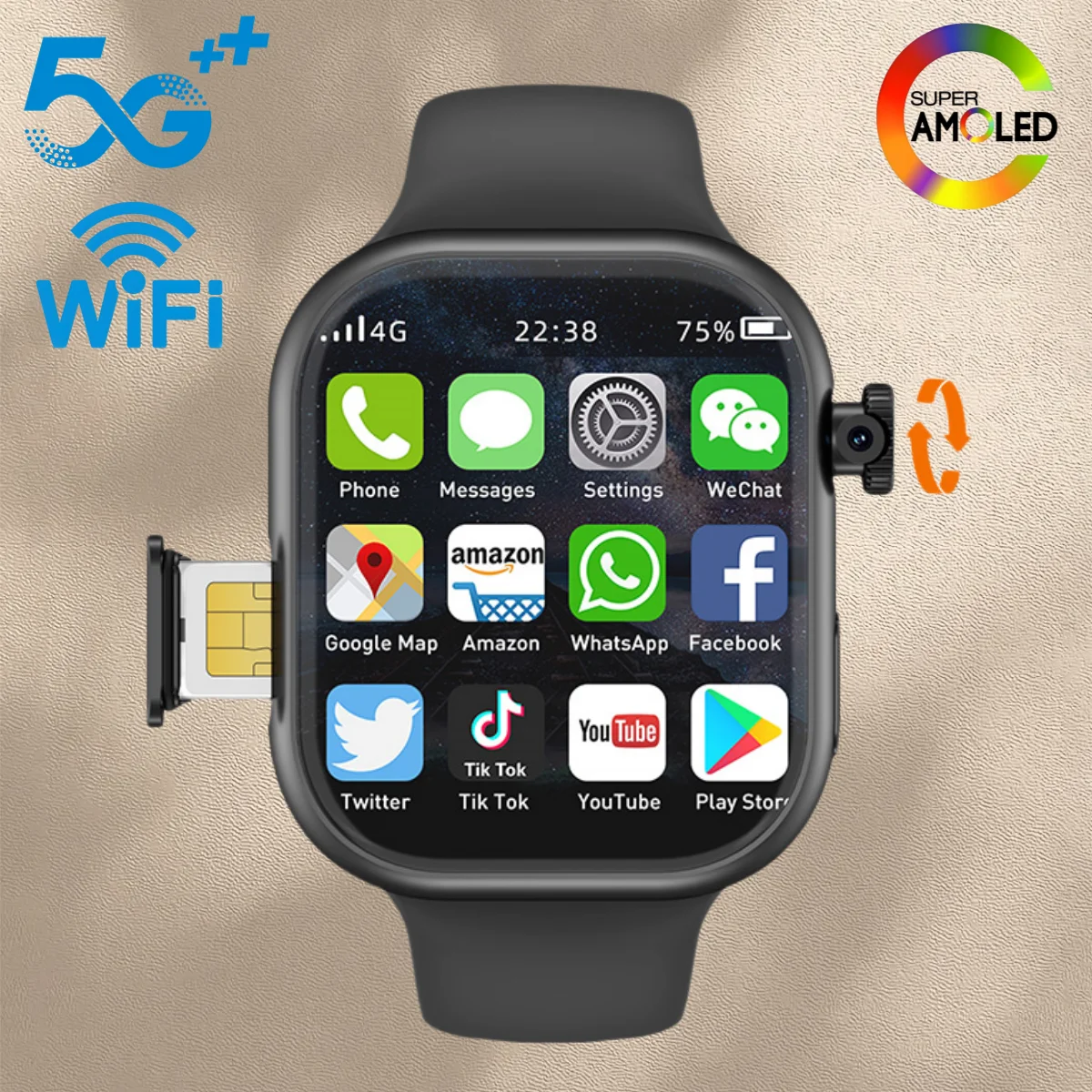 Jam Tangan Pintar VP19 S10 MAX 2.29 inci AMOLED untuk Pria Wanita Dengan 180 °   Kamera Putar GPS WiFi Slot Kartu SIM Pemantauan Kesehatan