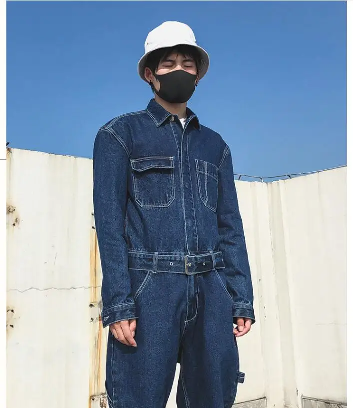 2023 Nieuwe Mode Heren Denim Jumpsuit Heren Losse Wijde Pijpen Broek Trendy Straight Tube Denim Werkpak Jumpsuit