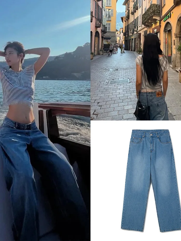 

Spring 2026 New Jin Zhi Ni High Waist Wide Leg Jeans Street Style Washed Denim Pants Loose Fit Cotton Stretchable