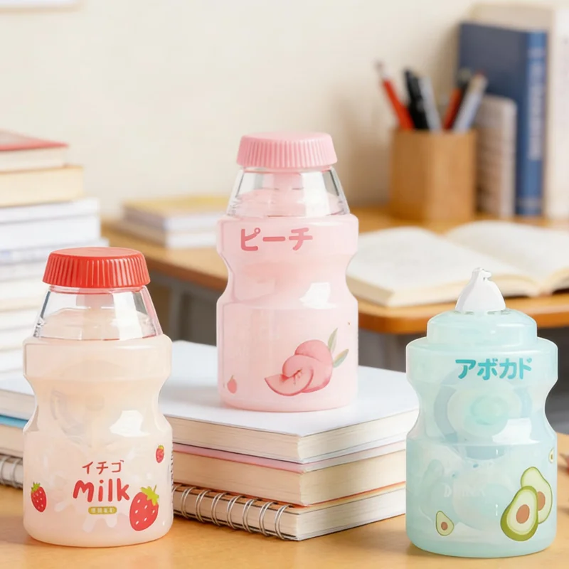 2-Pack of Randomly Colored Drink-Shaped Correction Tapes, Yogurt Bottle-Shaped Correction Tapes, Three Flavors, Cute and Fun Stationery, Holiday Small Prizes, Great Gift Items