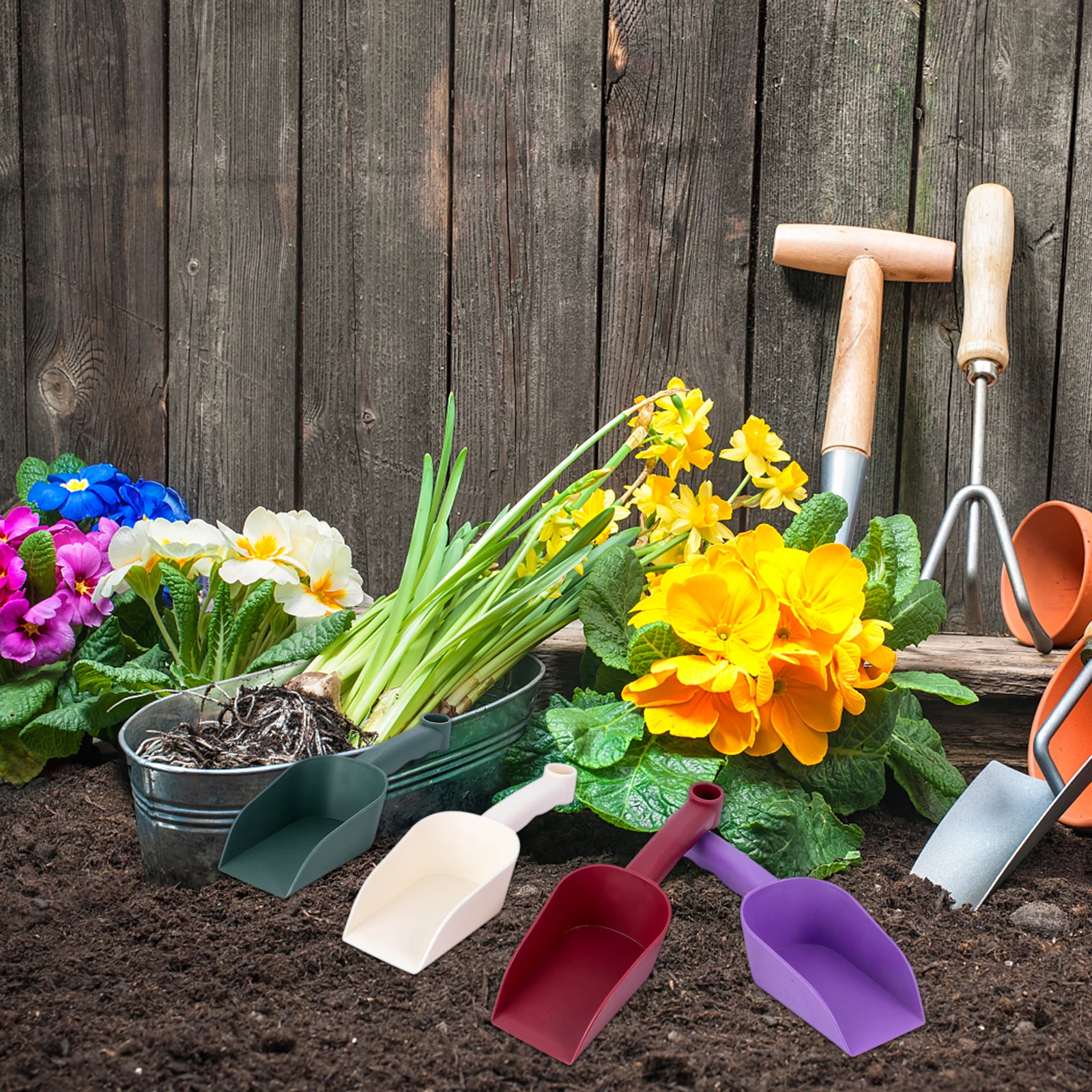 

4Pcs Plastic Soil Shovel Ergonomic Handle Extra Large Head Smooth Edge for Gardening Planting Transplanting Soil Scoop Home Use