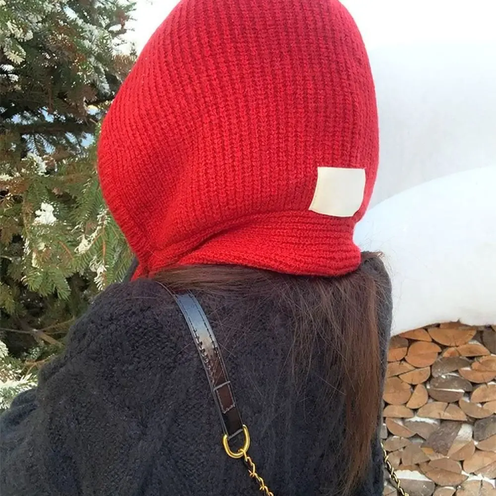 Winter Women Knitted Scarf Cap All In One Cute Solid Color Beanie Thickened Soft Windproof Warm Outdoor Headgear