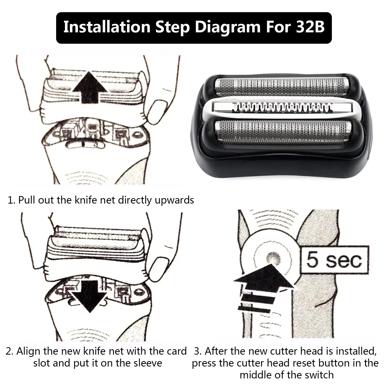 Braun 32B/32S Replacement Razor Blade for Braun Series 3 Braun 301s 3000s 3010s 3020s 3030s 3040s 3050cc Shaver Head Original