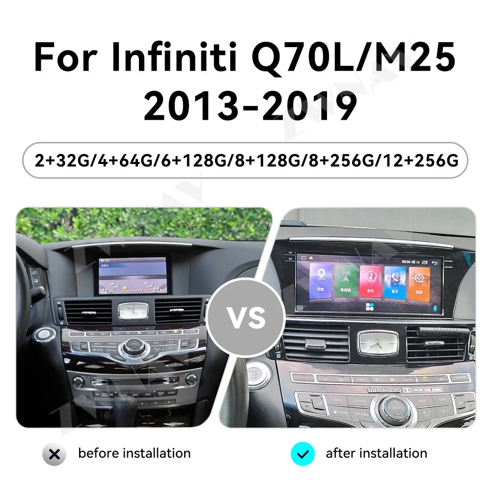 Android14 Carplay 10.25 inch Car Radio Display Touch Screen For Infiniti Q70L/M25 2011-2019 GPS Navigation Car Multimedia Player