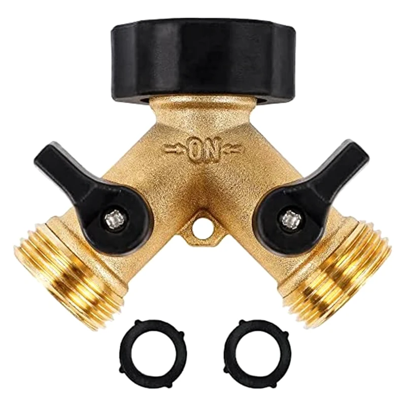 

Garden Hose Splitter 2 Way Heavy Duty Brass Connector Tap Splitter Y Splitter 2 Valves With 2 Extra Rubber Washer