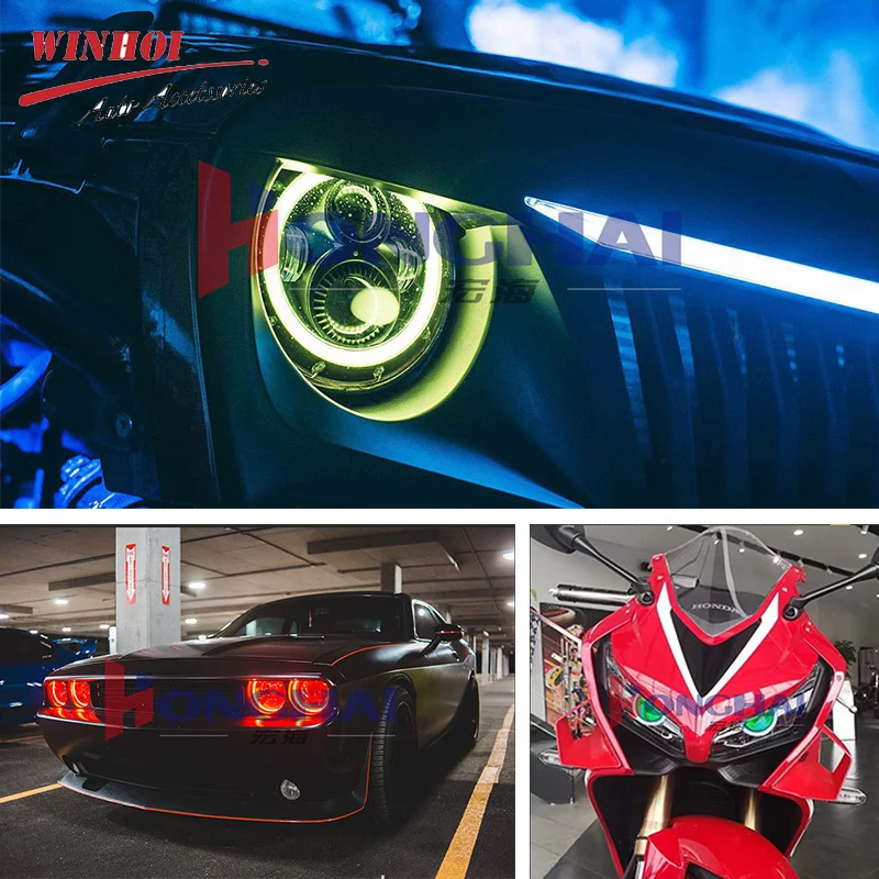 Car Angel Eyes RGB Cotton Halo Rings 12-24V Led Headlight Drl Motorcycle Moto Angel Eye 60mm 70mm 80mm 90mm 100mm 110mm 120mm