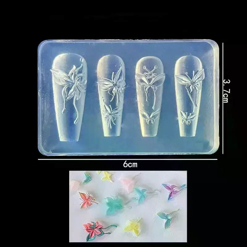 For Manicure Butterfly Silicone Nail Mold 3D Gel Nails Butterfly Charms Designs Reusable Molds DIY Carved Tools 1Pcs