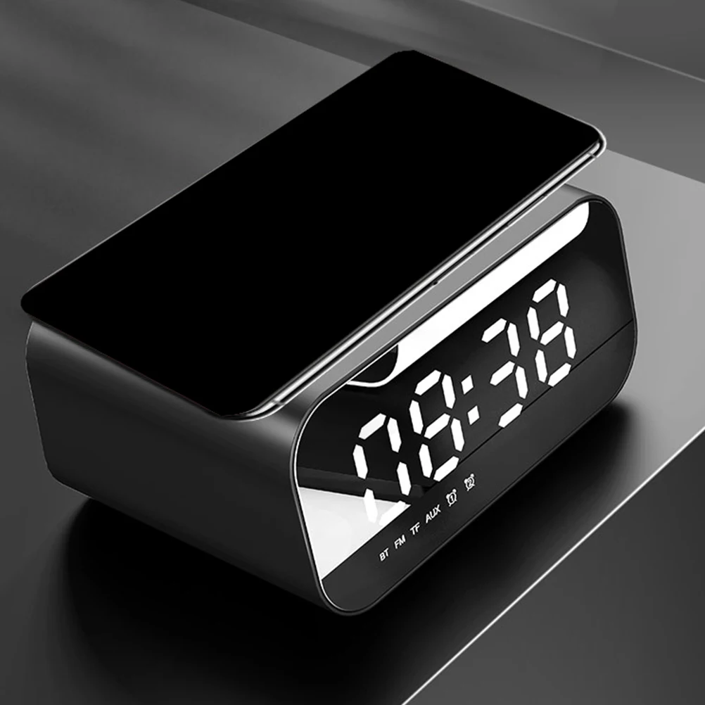

Speaker Clock Wireless Charging Fm Radio Led Display Digital Alarm For Bedroom Office School Stereo Bass