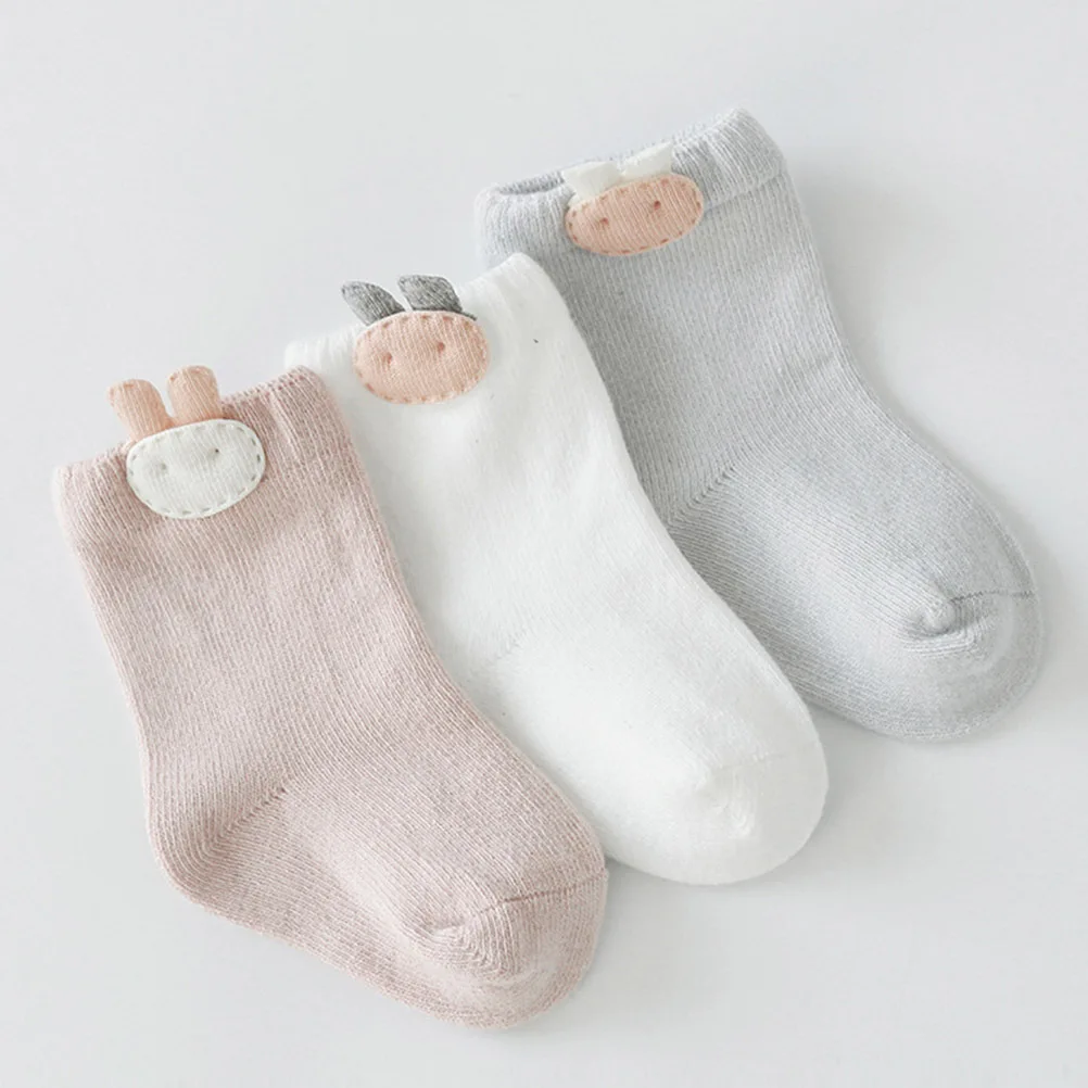 

3Pair Kids Socks Cotton Cartoon Breathable Soft Durable Non Slip Spring Autumn Baby Stockings Rabbit 6-12 Months