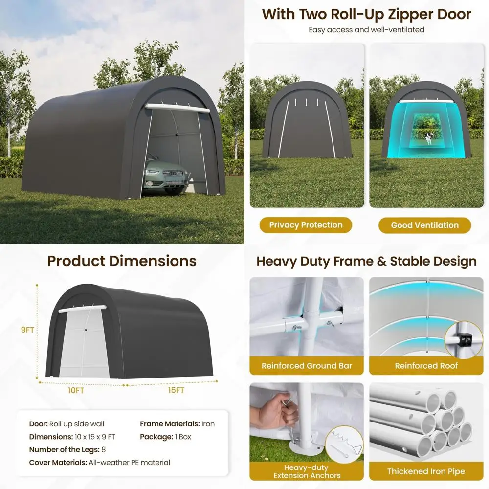 

domed carport, portable garage with 2 roll up doors, heavy duty car canopy party tent, all-season storage shelter shed carport f