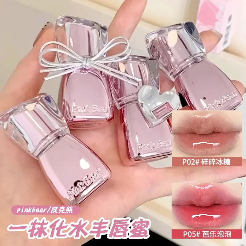 PINKBEAR Lip Glaze Non-staining Color Loss Mirror LipGloss Moisturize Layering Clear Lipstick Makeup  Genuine Original Beauty