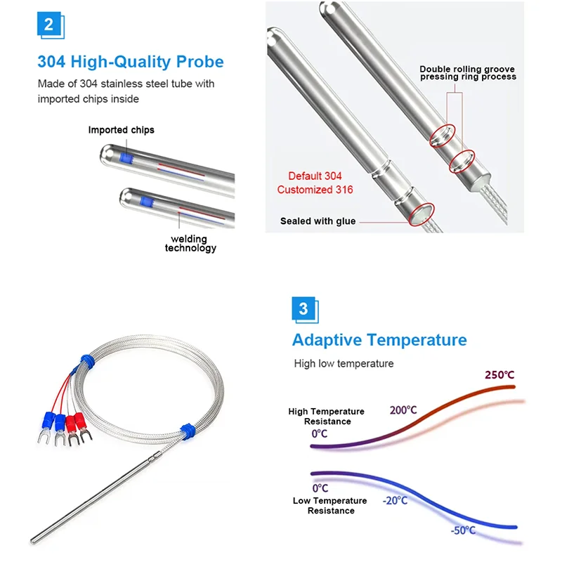 

4*310mm A class 4 wire type PT100 sensor temperature probe thermal resistance pt100
