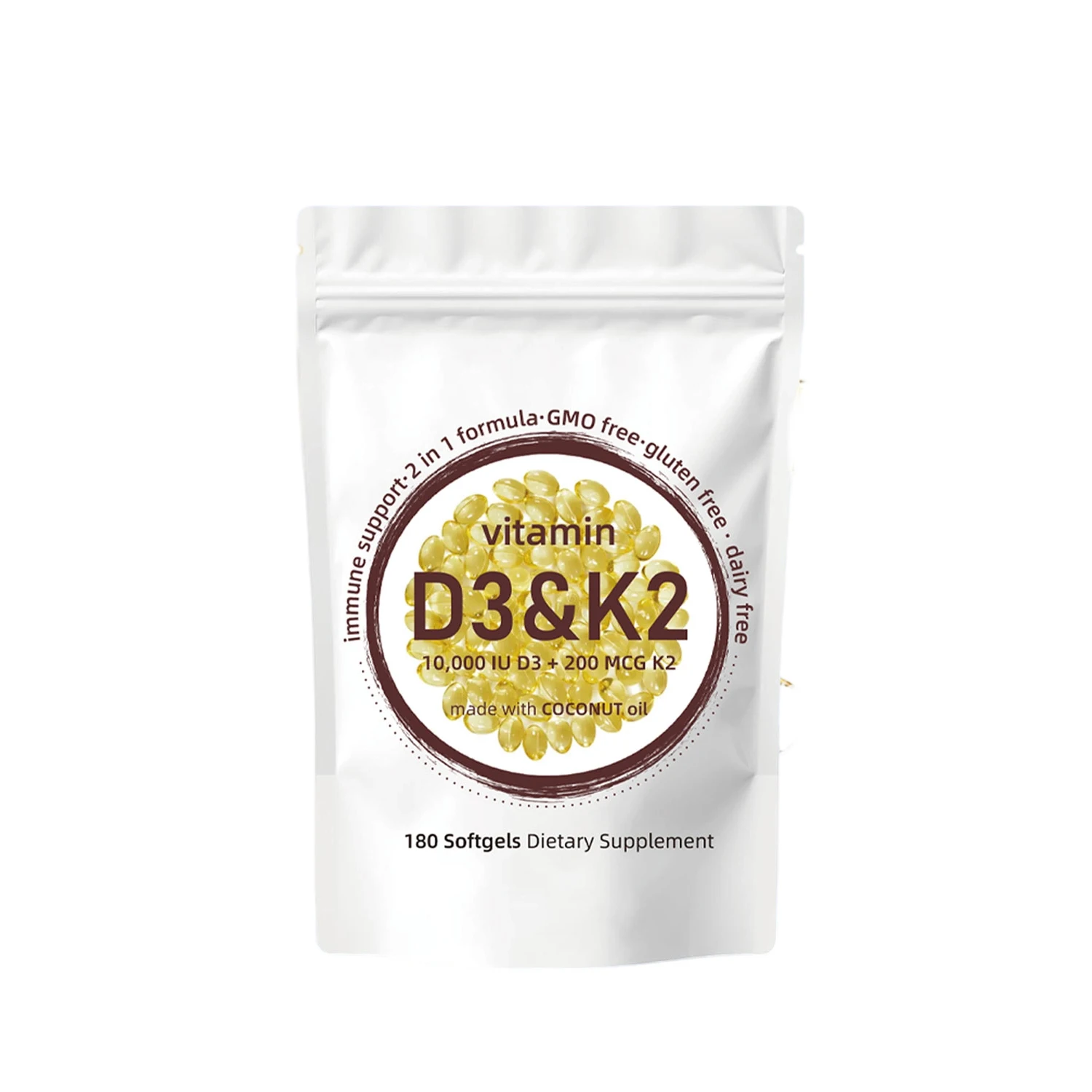 

Витамин D3 и K2 Поддержка иммунитета Формула 2 в 1 ГМО 180 Мягкие капсулы Пищевая добавка, сделанная с кокосовым маслом