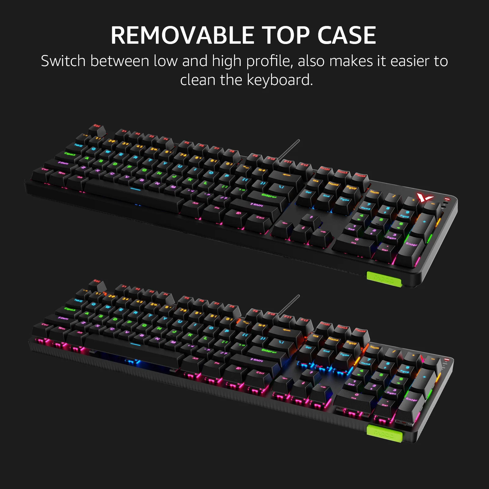 Imagem -04 - Teclado Mecânico para Jogos Tamanho Completo 104 Teclas Anti-ghosting Arco-íris Personalizável Rgb Retroiluminado Interruptor Vermelho Rapoo-v500pro