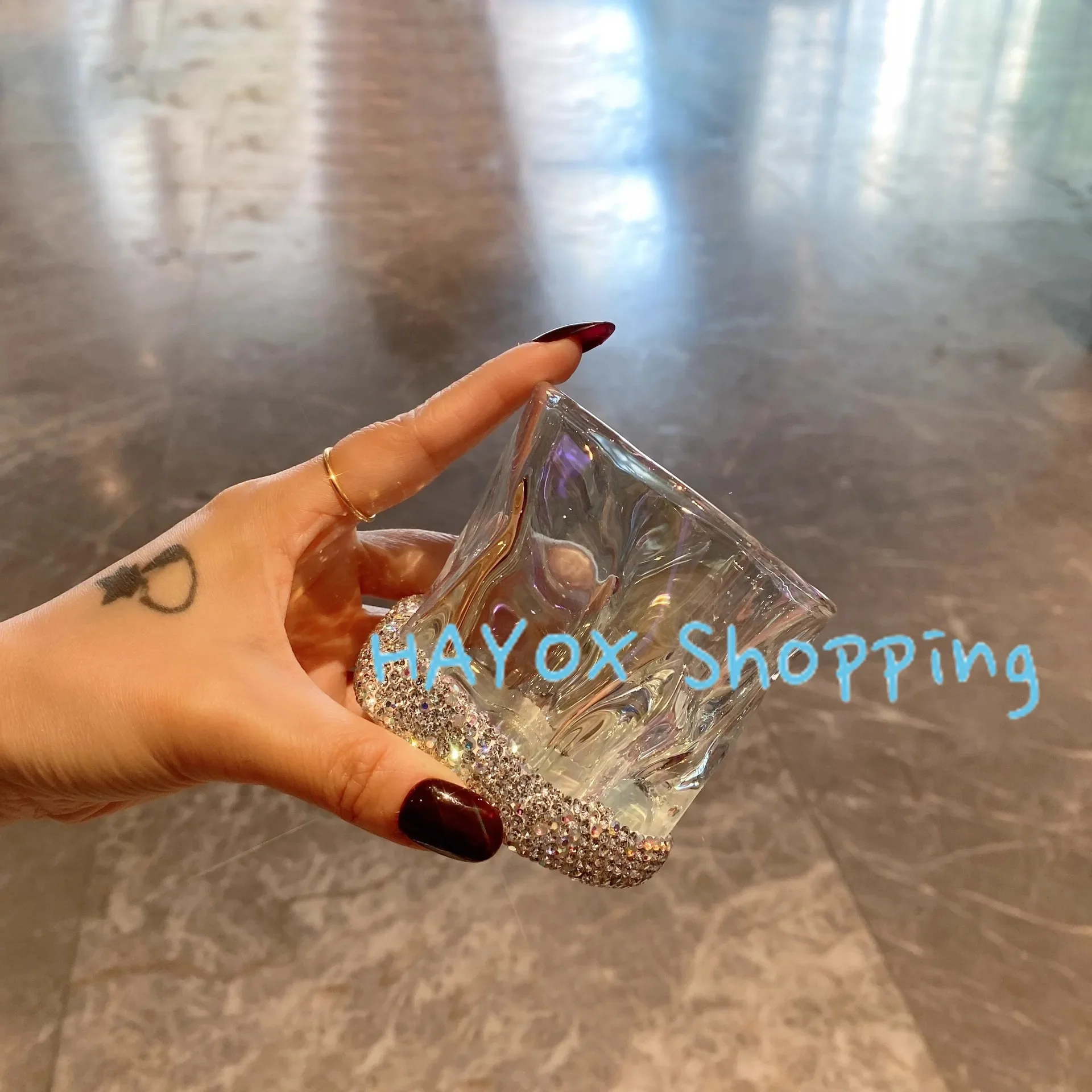 Special-shaped Twist Glass Twisted Glass Mug High Beauty Diamond Inlaid Home Colorful Irregular Glass Cup Trendy European Style