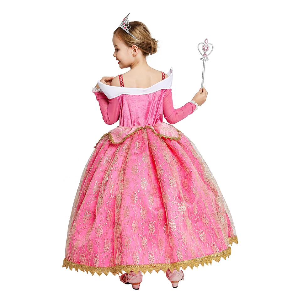 Disney disfraz de princesa Aurora para niños y niñas, traje de fiesta de cumpleaños de lujo con apliques, vestido de baile, disfraz de Halloween