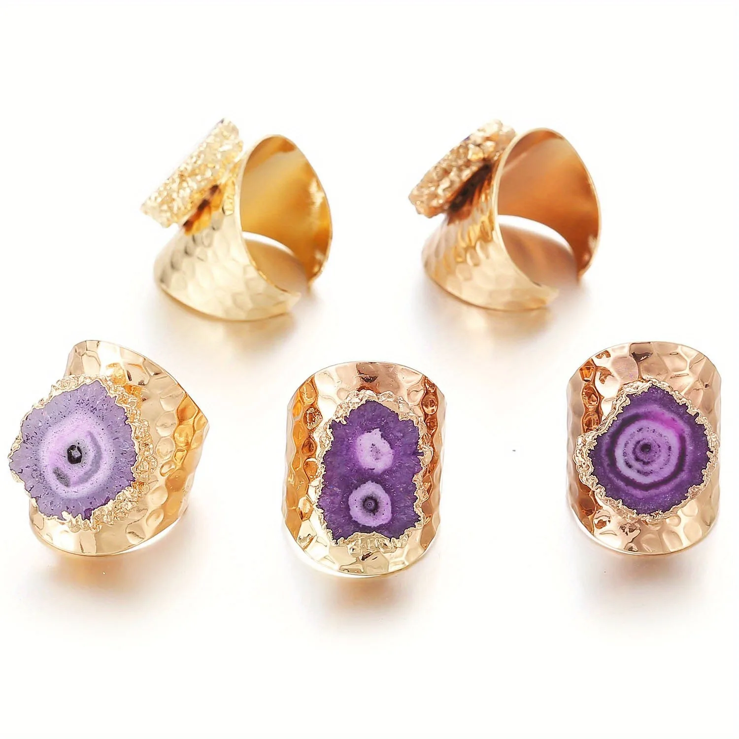 Natural Stone Ring Irregular Shape Agates Crystal Resizable Rings for Women Men Fashion Charm Jewelry Gift Cluster Winding Ring