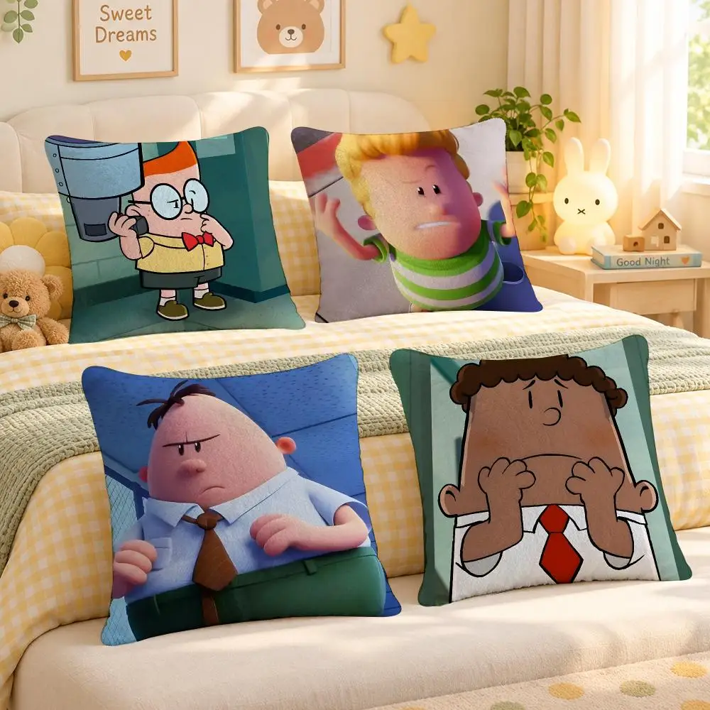 Cartoon Captain Underpants Y2k Cushion Cover Personalized Soft Plush Pillow Living Room Home Sofa Bedroom Office Car Cushion