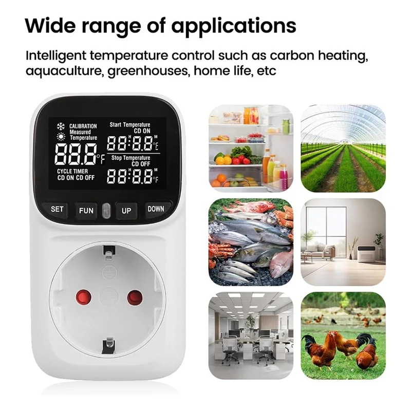 TOP Digital Plug In Thermostat Outlet120v Heating Cooling Control 110V 15A Celsius Fahrenheit Display,For Greenhouse US Plug