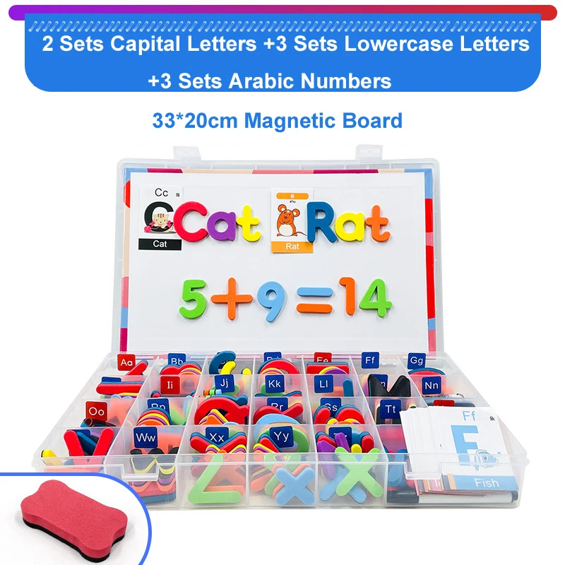 Set kotak mainan edukasi 123 warna-warni magnet kulkas nomor huruf alfabet magnetik ABC busa EVA warna acak