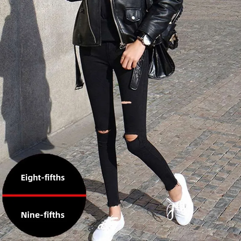 

Джинсы с высокой талией и восемью точками для женщин, весна-лето, искусственная кожа Bla Cleanfit, средние эластичные женские джинсы премиум-класса