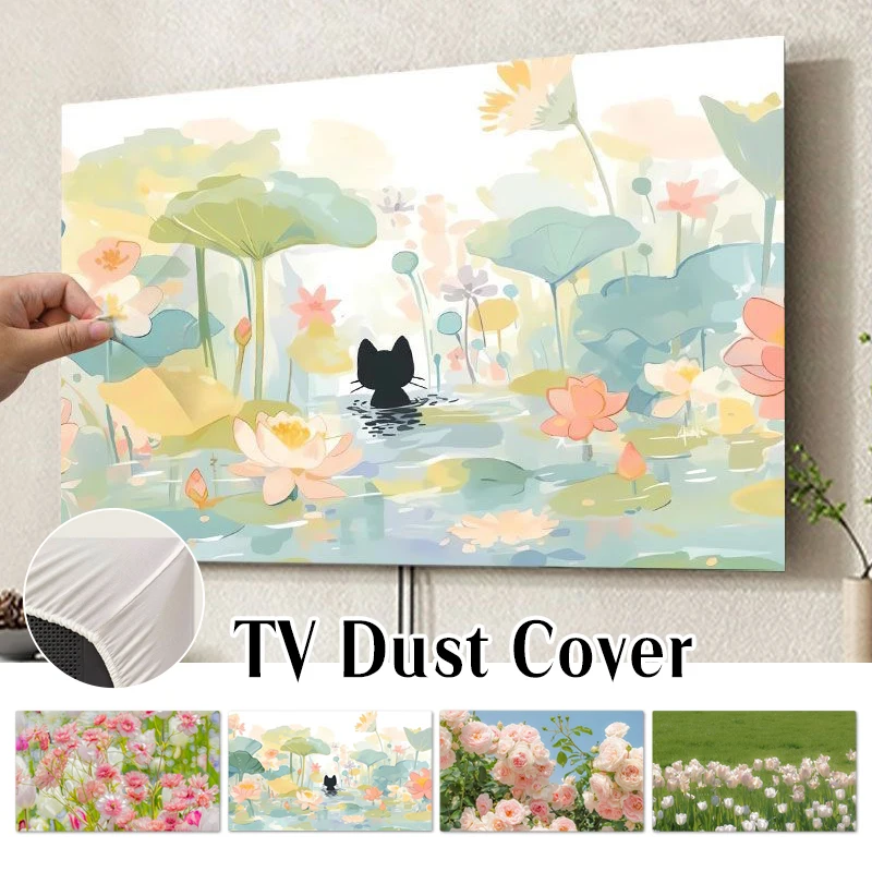 

НОВЫЙ Чехол для телевизора с принтом, полностью закрывающий, из высокоэластичной ткани, пылезащитный, для изогнутых/прямых экранов, универсальный чехол-накидка для ТВ