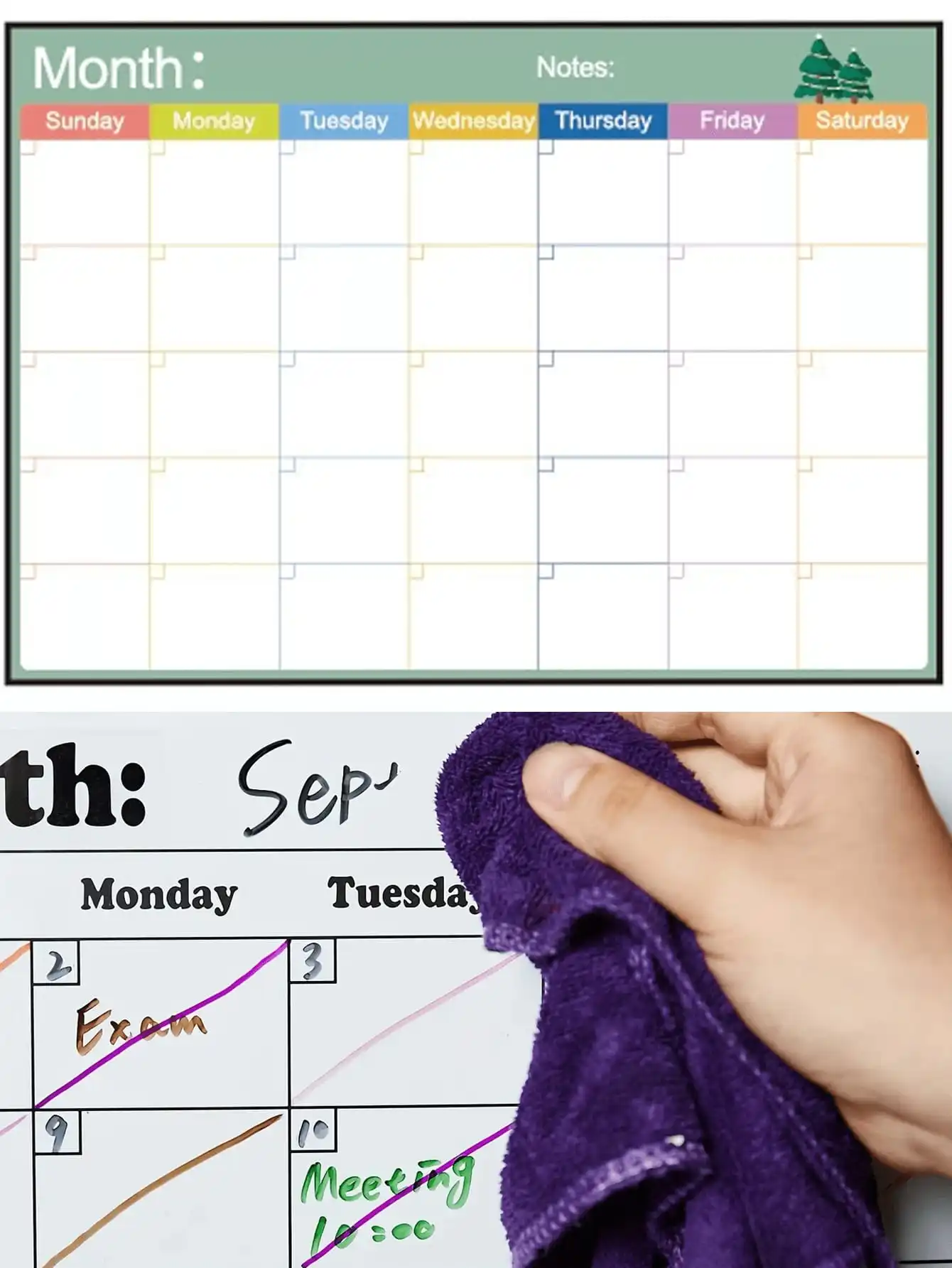 مجموعة واحدة من مخطط المسح الجاف المغناطيسي (مع قلم/ممحاة) - وجبة الثلاجة/منظم المطبخ للتخطيط العائلي