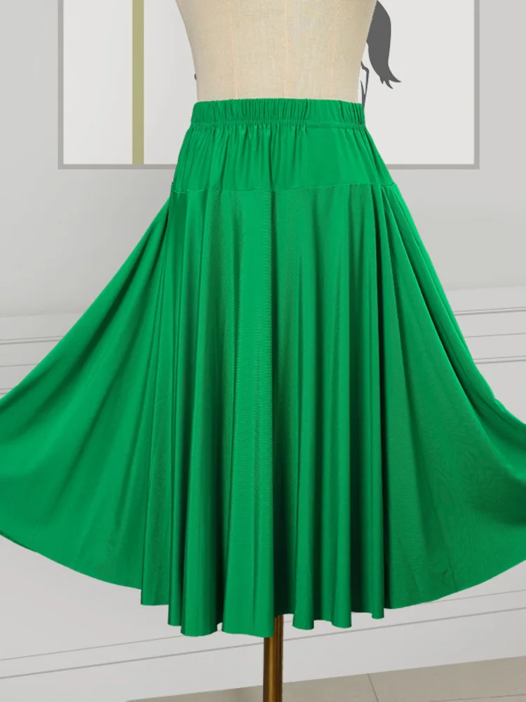 Solid Color Latin Dance Practice Belly Wear Competition Skirts Jazz Mesh Costume Halloween Women High Waist Waltz Elegant Skirt