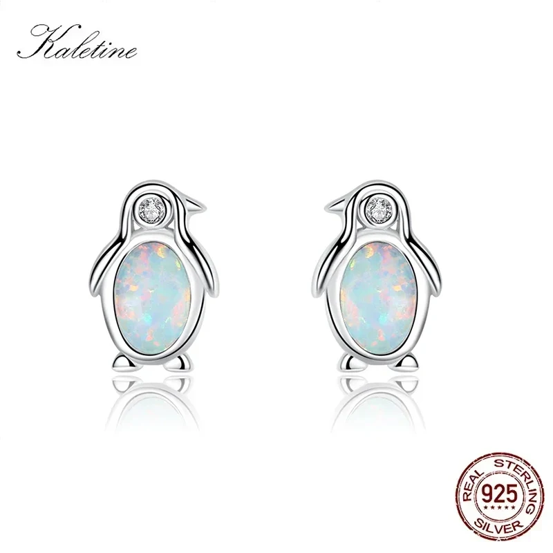 

KALETINE 925 Sterling Silver Opal Stud Earrings Angel Wings Penguin Unicorn Heart Blue Opal Earrings For Women Fine Jewelry