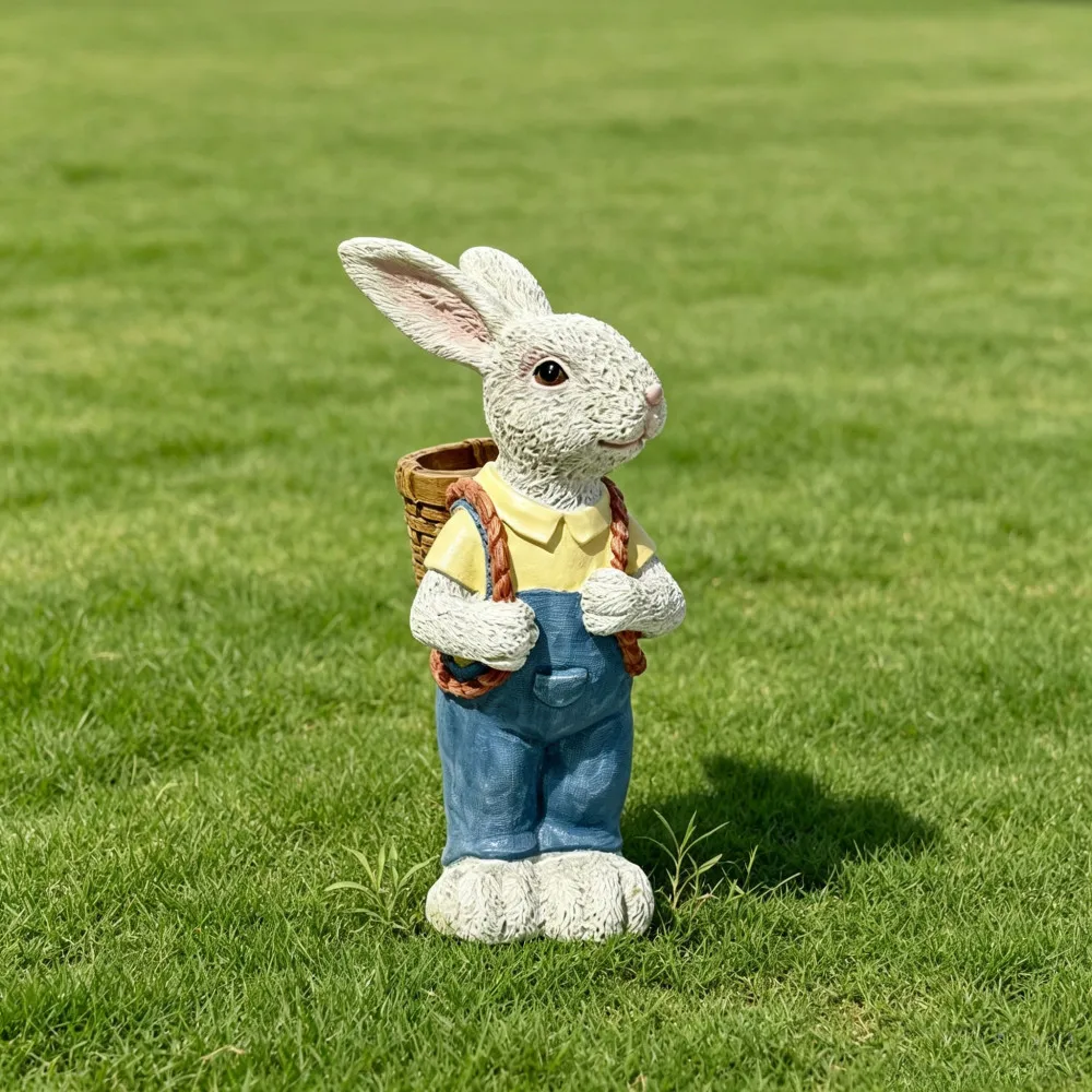 Simulated Couple Rabbit Statue Flower Pot Ornament, 17'' Resin Crafts Garden Sculpture Decor, Household Guardian Ornament, Ideal Gift for Independence Day for Yard Home Outdoor Decor