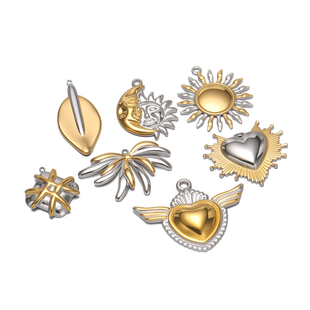 4Pcs Gold Plated Stainless Steel Sun Moon Heart Pendants for DIY Jewelry Making Necklace Charms Bracelet Earrings Supplies Bulk view 4