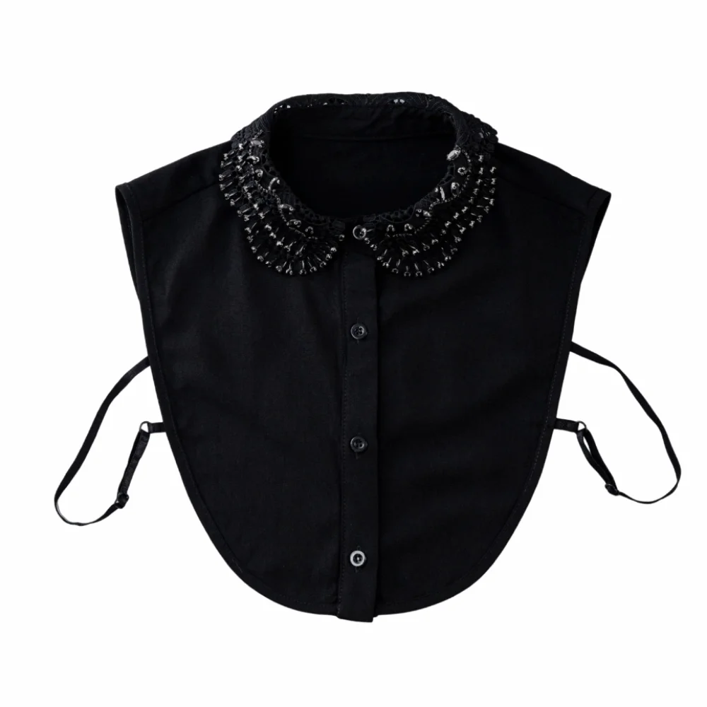 

Rhinestones Shiny Fake Collar White Color Lace Design Detachable Collar Handmade Beads Elegant False Collar Classic Clothing