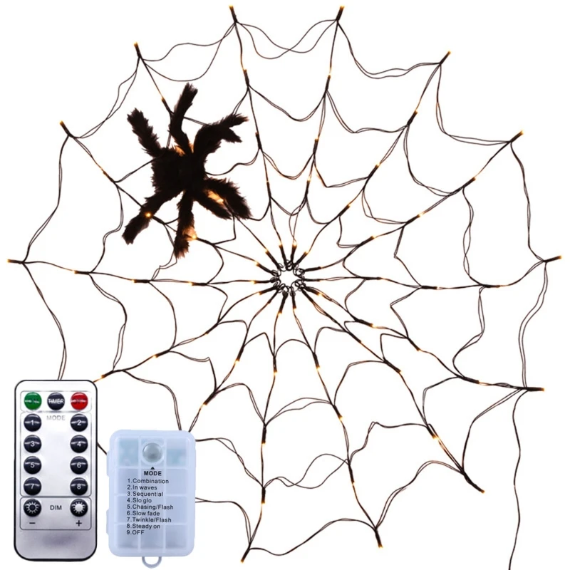 Guirnalda luces LED telaraña para Halloween KX4B con decoración lámpara malla red con Control remoto