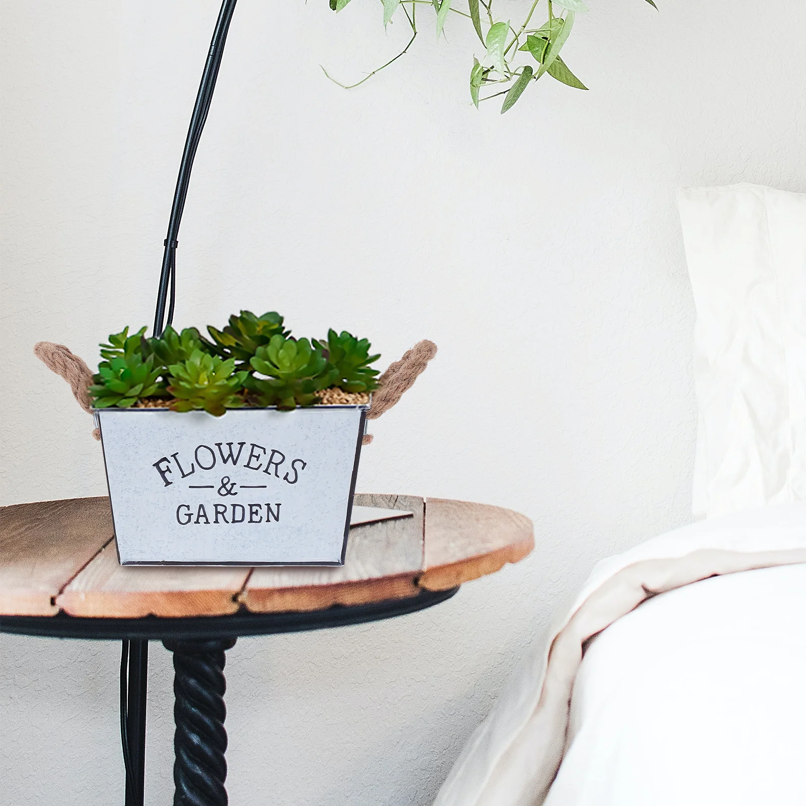 

White Square Flower Pot Vintage Iron Bucket For Succulents Decoration Creative Plant Container Multifunctional