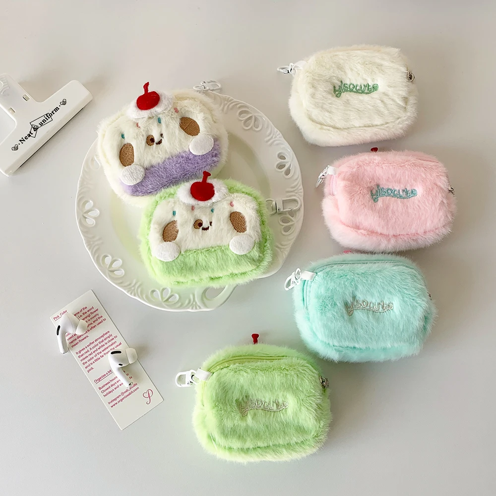 Ins Style Kawaii Animal Plush Coin Purse Mini Lipstick Storage Bag Cute Portable Airpods Storage Pouch Girls Favours