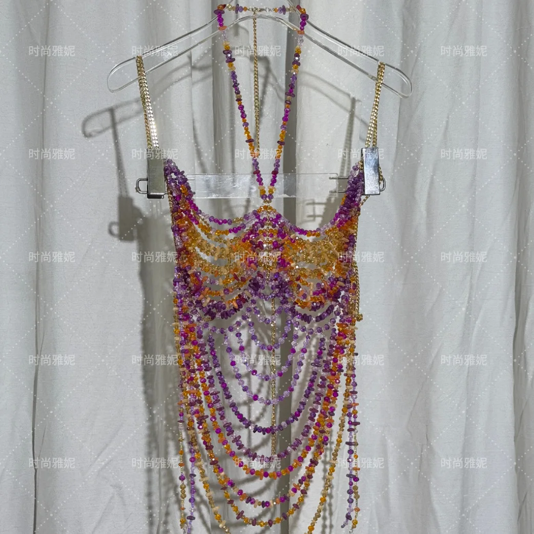 New Acrylic Beaded Neck Hanging Hundred With Corset Openwork Gemstone Sexy Ombre Beads Mermaid Bustier Bra Bra Jewelry