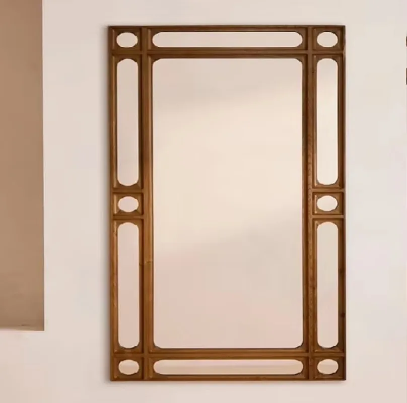 Beaded decorative dark wood grain full-body mirror arched vanity mirror