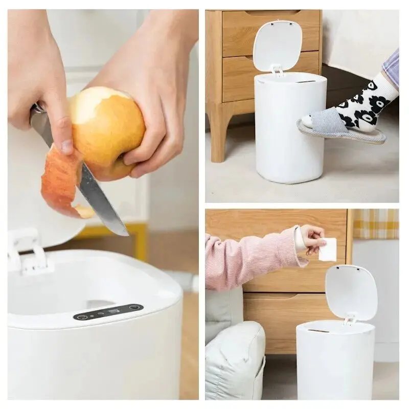 2024 Electric smart sensor switch trash can 12L bedroom anti-odor and anti-mosquito office kitchen bathroom waterproof trash can