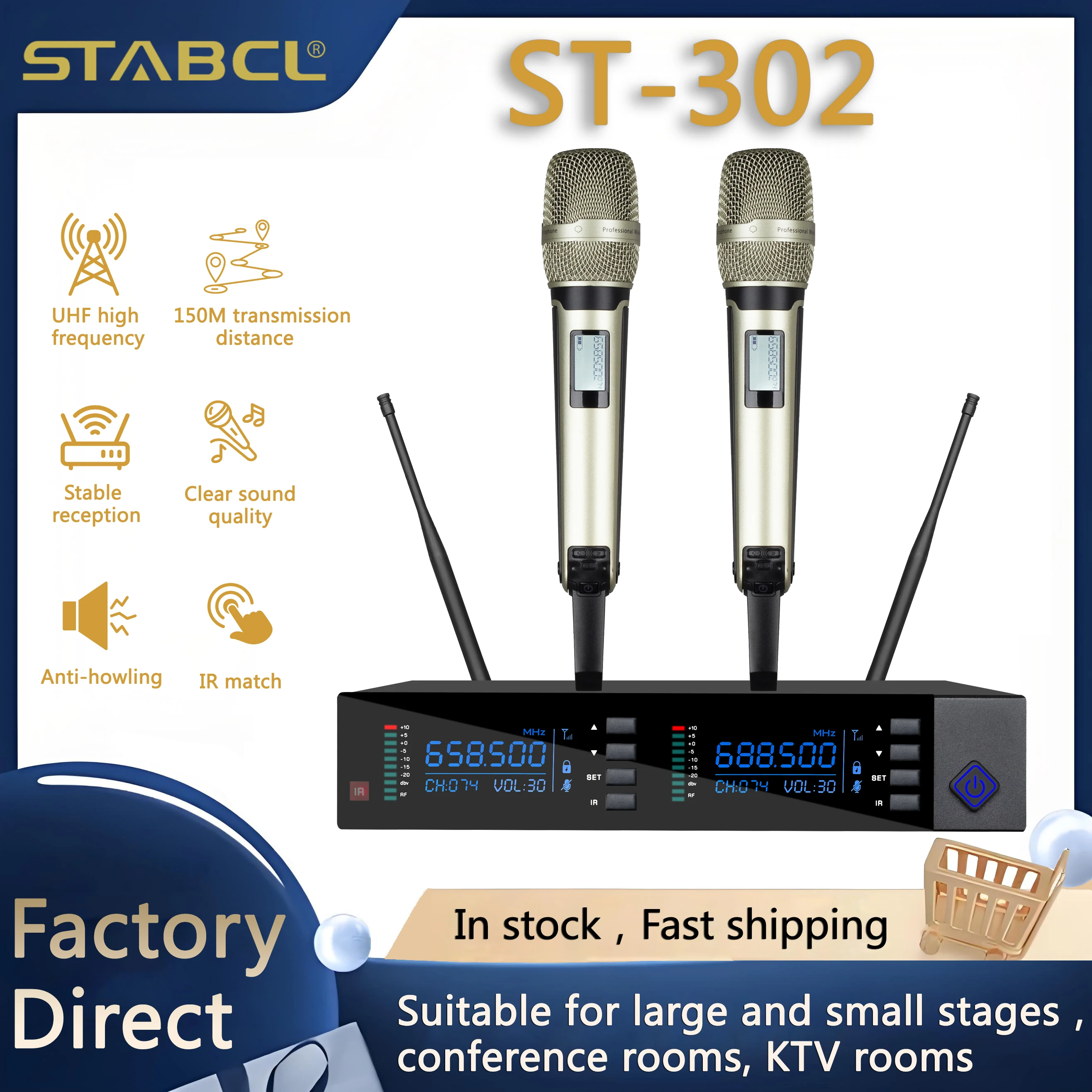 

ST-302 Wireless Microphone Handheld Dual Channels UHF Dynamic Mic For Karaoke Wedding Party Band Church Show