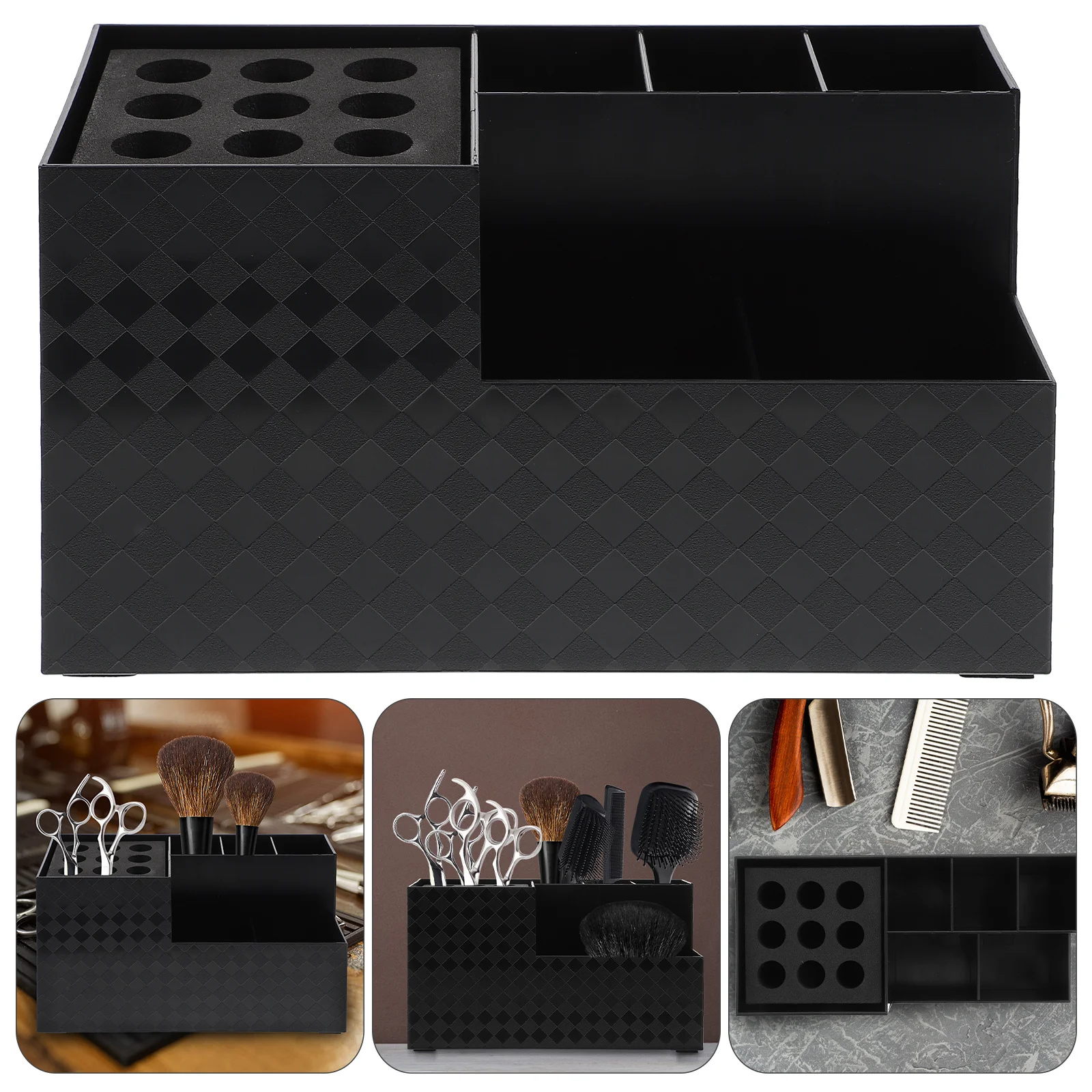 

Ящик для хранения парикмахерских инструментов, практичный прочный держатель для ножниц, органайзер для салонных инструментов для волос, компактный чехол для инструментов для стрижки волос