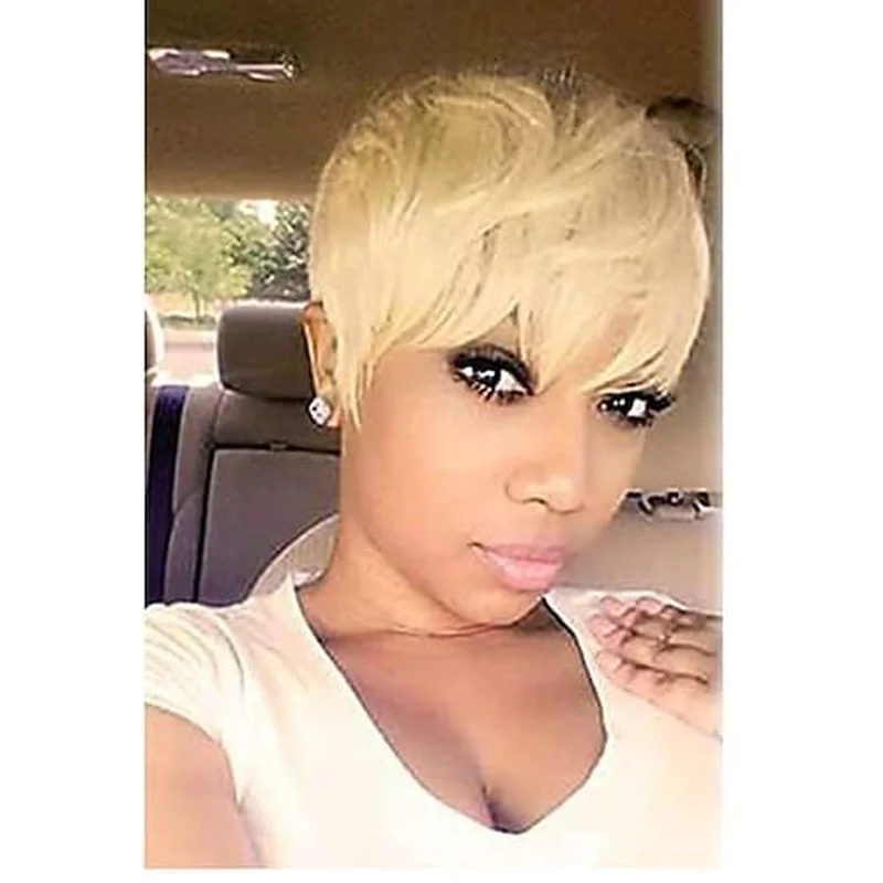 Women's Short Pixie Blonde Straight Brazilian  Hair Wig Glueless Fashion