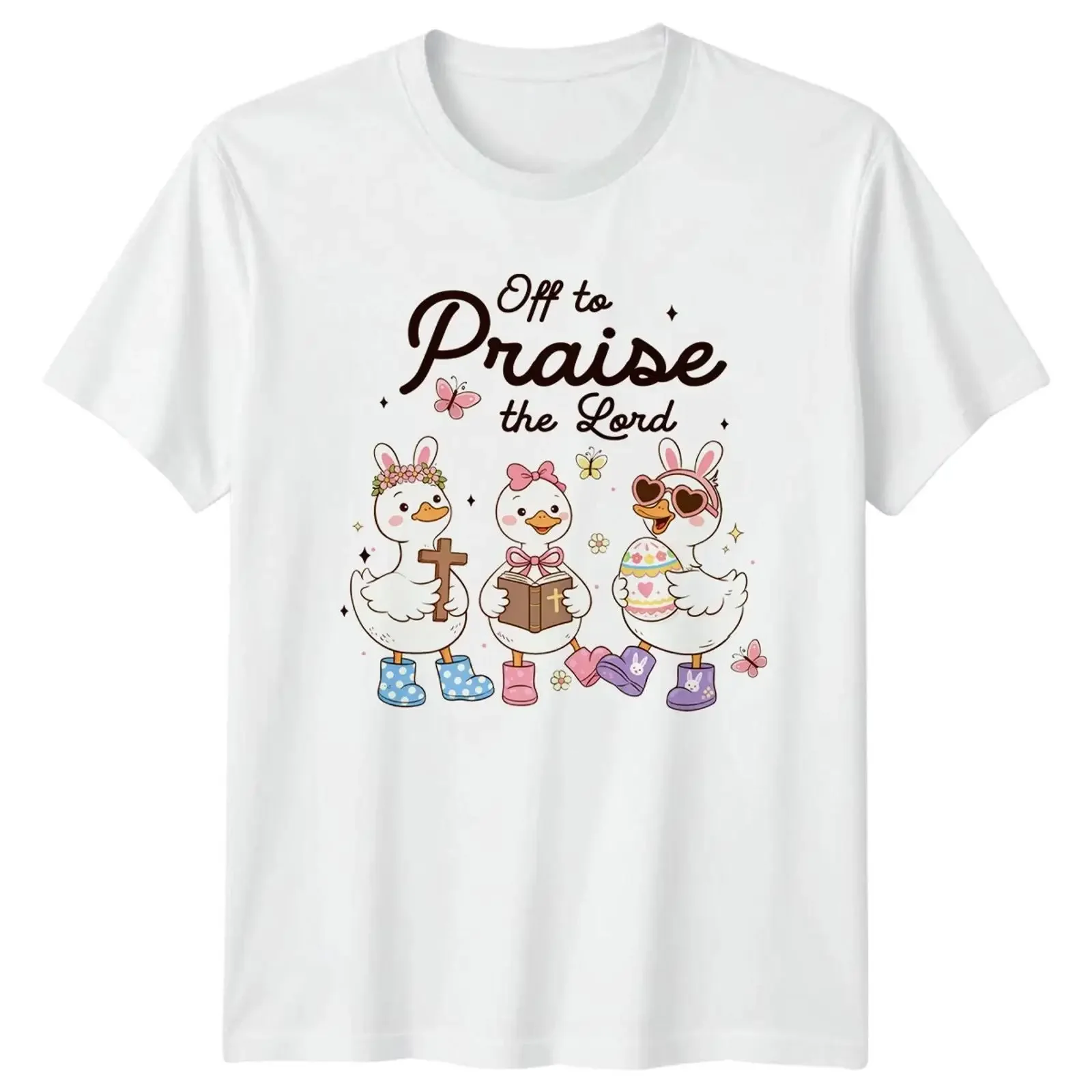 Off To Praise The Lord Damen T Shirt Ostern Gans christliches Geschenk für Sie vintage Washed Soft fashion homme