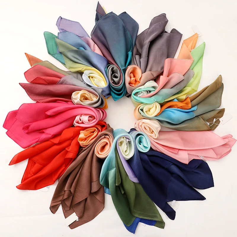 New Fashion Silk Gradient Square Scarf 90*90cm Women Neck Hair Tie Band Bag Warp Soft Neckerchief Hijab Headscarf Foulard 2022