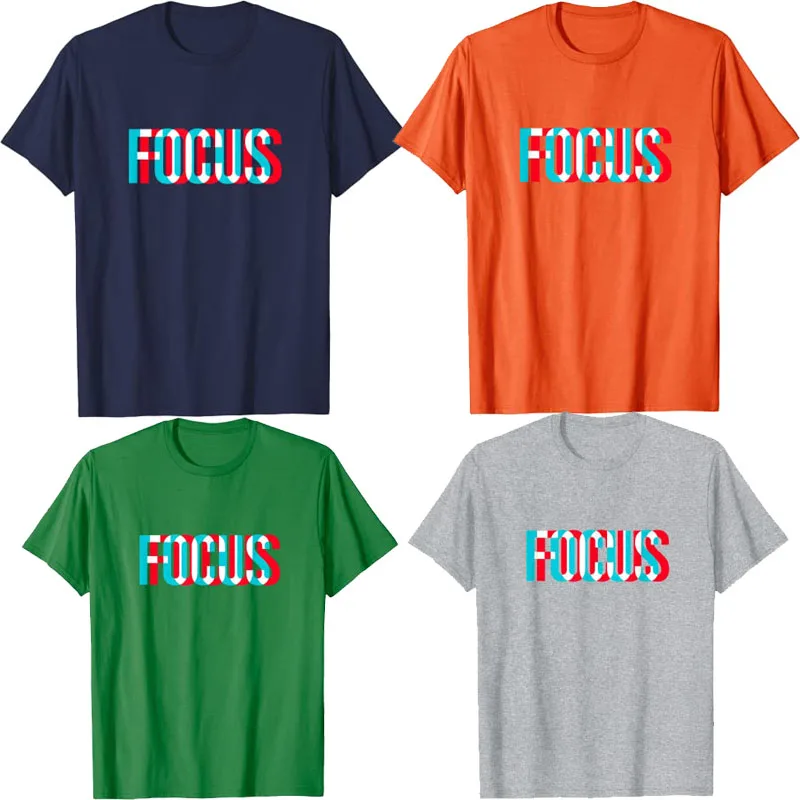 Focus-Motivational Optical Illusion T-Shirt Focus Letters Printed Graphic Tee Tops Cotton Summer Loose Focus Print Clothes