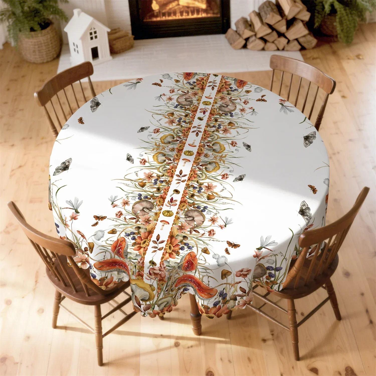 Mushroom, Butterfly, Dragonfly, Dandelion Autumn Tablecloth - 1 pack - Suitable for Thanksgivingyzb