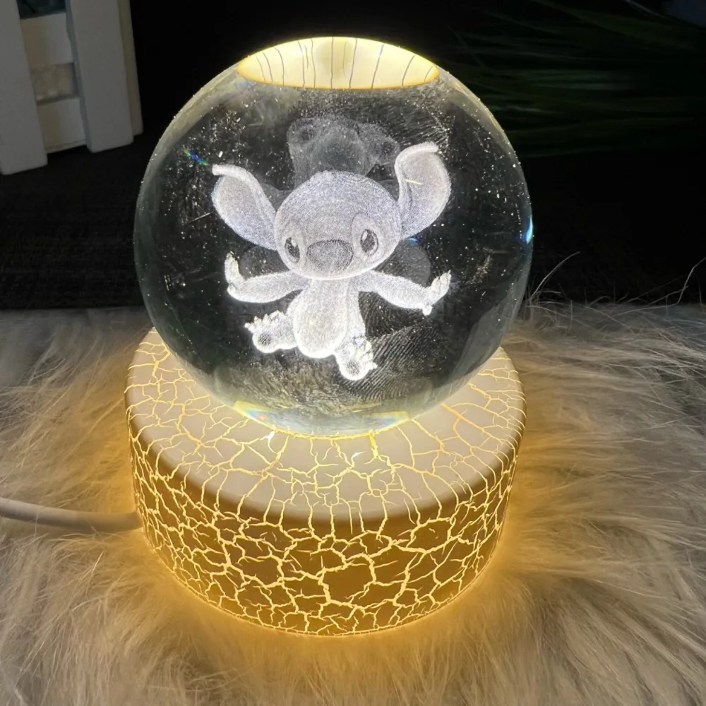 Unique Base Crystal Ball USB Night Light With Switch Crystal Ball LED Children Stitch Night Lamp For Bedroom Ambient Light Creat