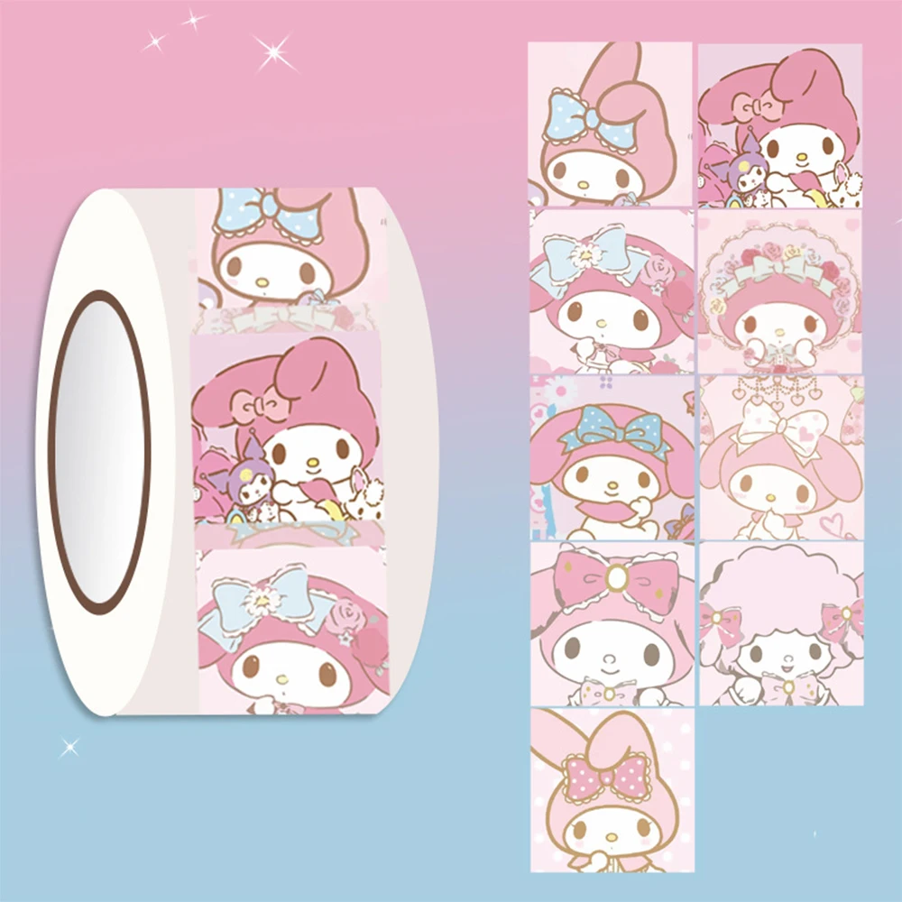 200pcs Cute Cartoon Kuromi My Melody Stickers Roll Decoration Laptop Scrapbook Phone Diary Stationery Sticker Decals Kids Toys