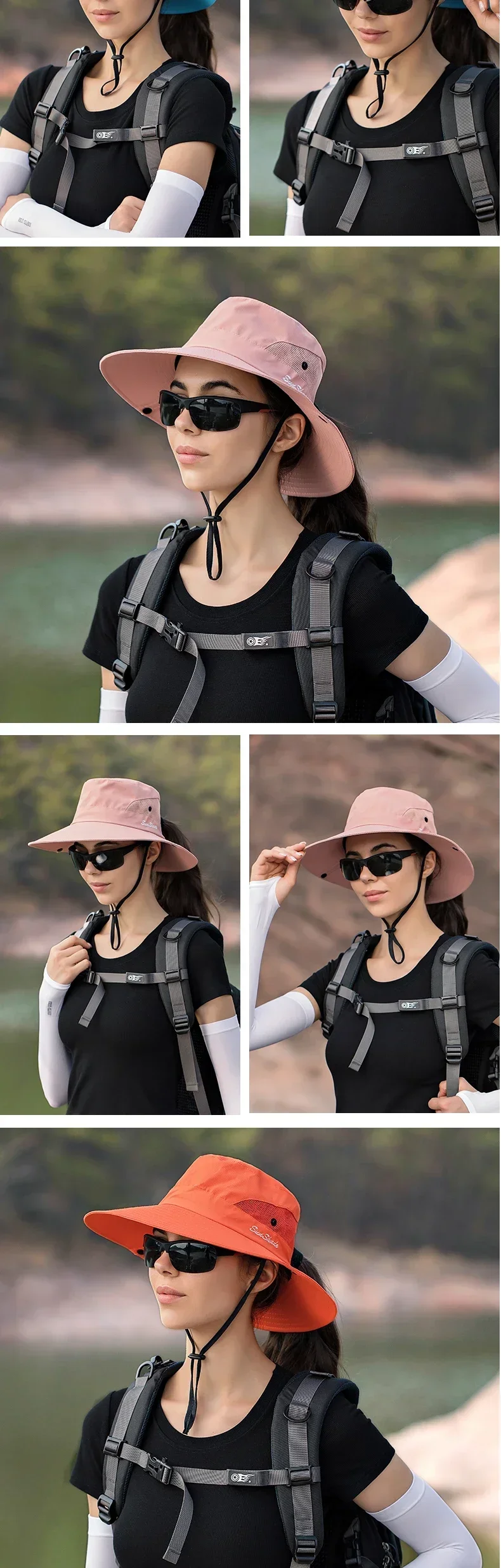 Damen Pferdeschwanz-Fischerhut Wasserdichter Sonnenhut Einfarbig Outdoor Reise Angeln Klettern Wandern Breiter Krempe Bucket Hat – Detail 9